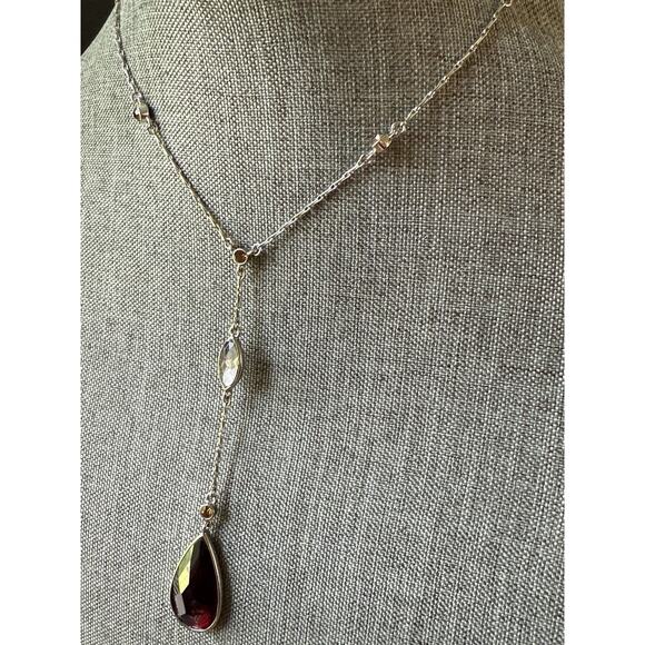 Lia Sophia Lavaliere Pendant Necklace Georgian Y Drop Edwardian Silver Tone 18” - Picture 3 of 10